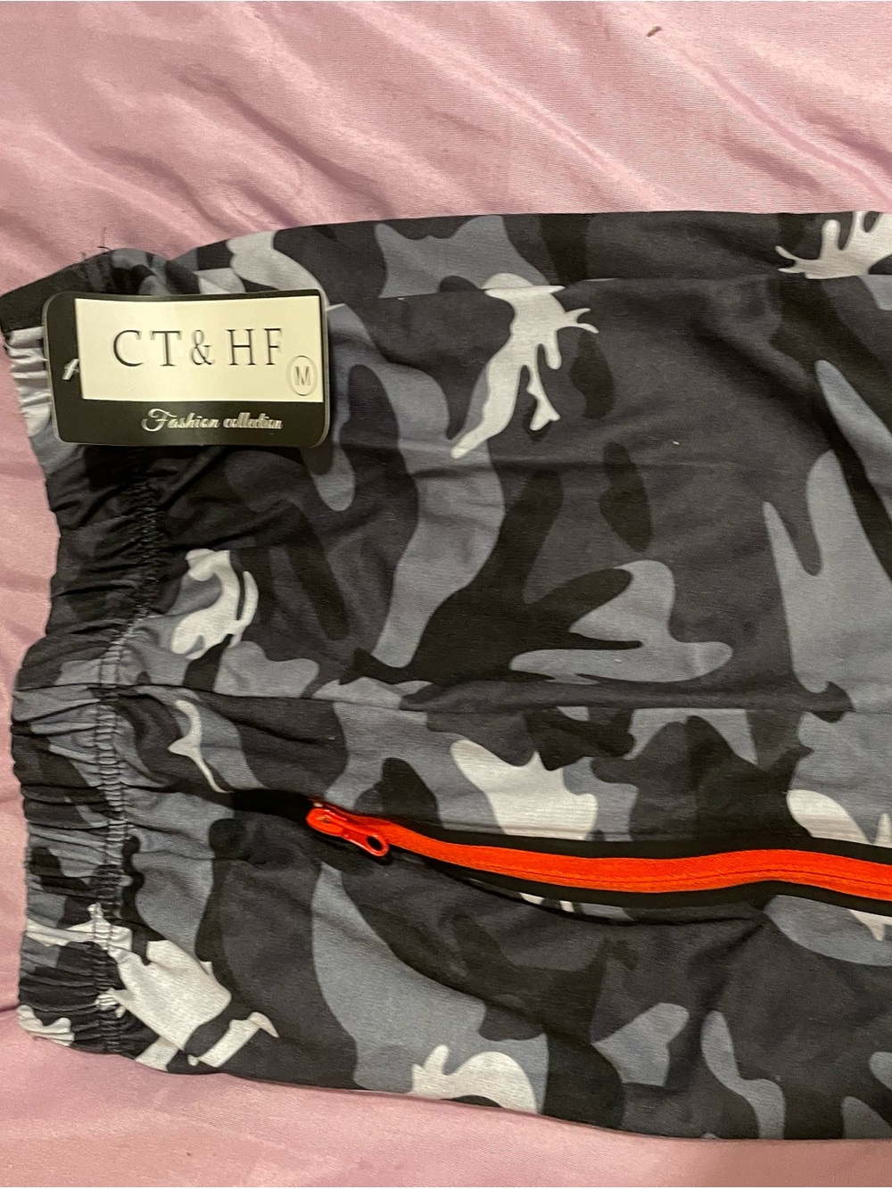 Boys' Gray Camouflage Athletic Shorts with Orange Zip
